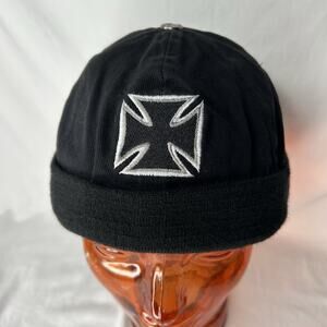 VTG Bullet Proof Skull Cap Black Iron Cross Biker Beanie Adjustable